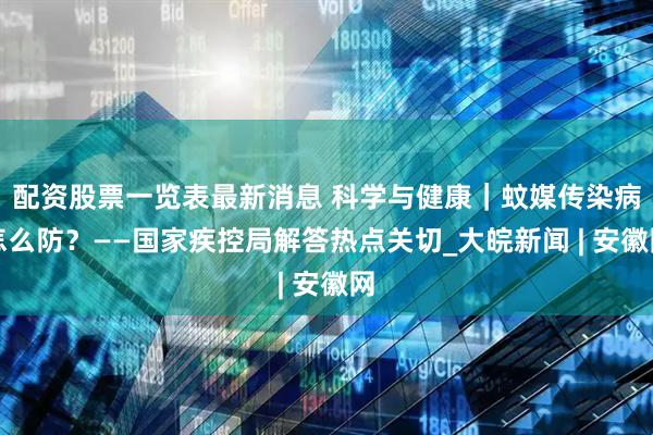 配资股票一览表最新消息 科学与健康｜蚊媒传染病怎么防？——国家疾控局解答热点关切_大皖新闻 | 安徽网